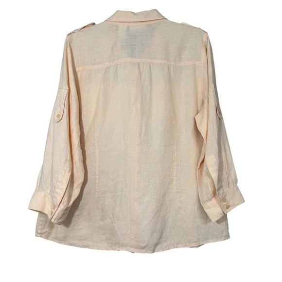 Liz Claiborne Women's Button Up Shirt Size L Linen 3/4 Roll Tab Sleeve Classic‎ - Picture 2 of 7